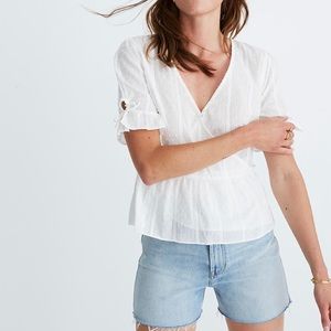 Madewell Tie-Sleeve Wrap Top in Swiss Dot